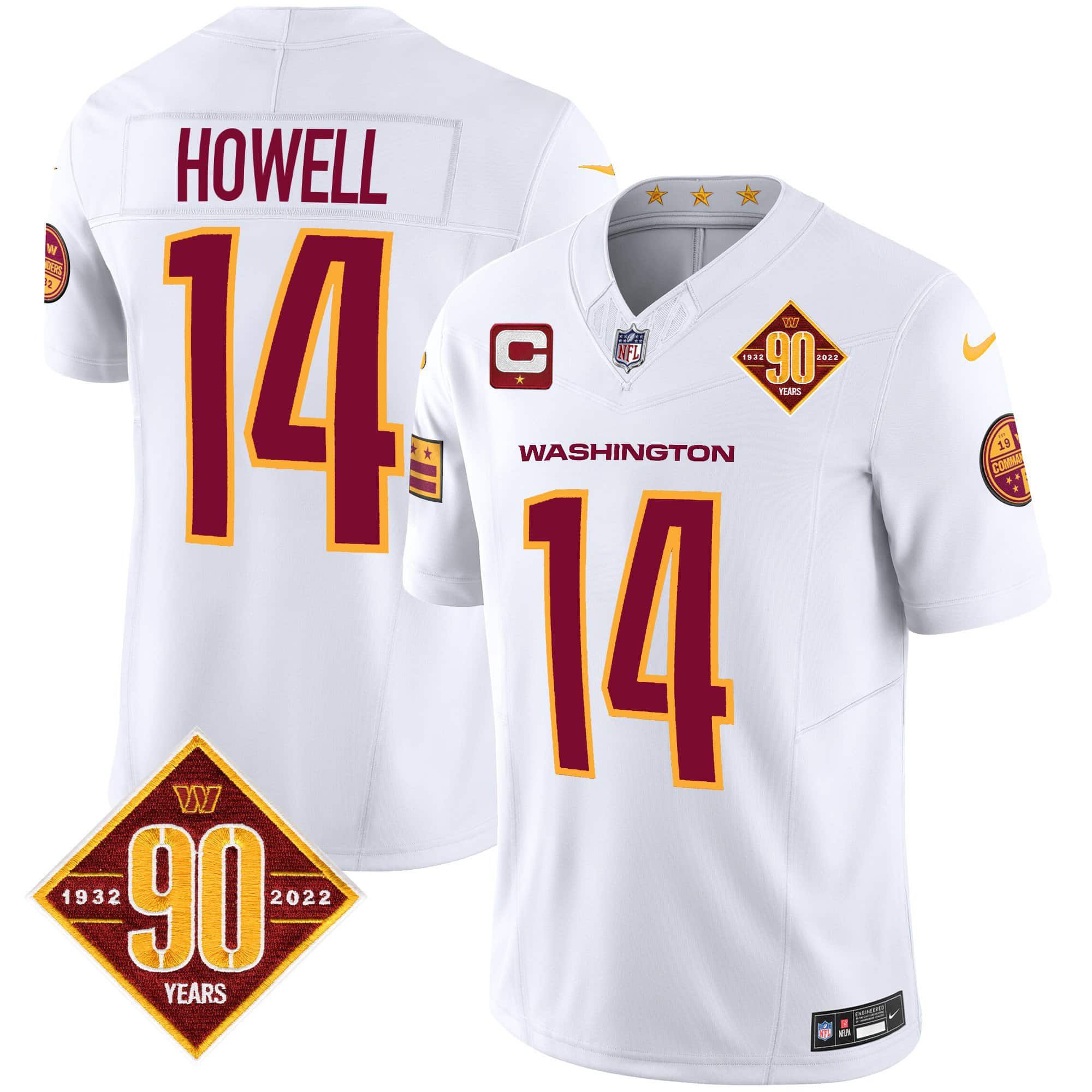 Men Washington Commanders 14 Howell White 90th Anniversary Patch 2024 Nike Vapor Limited NFL Jersey